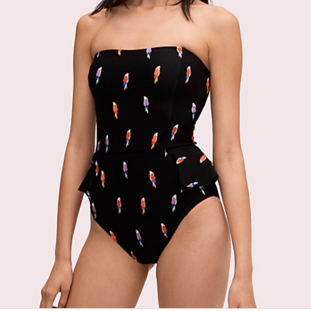 Kate Spade Flock Party Peplum Bandeu One-Piece